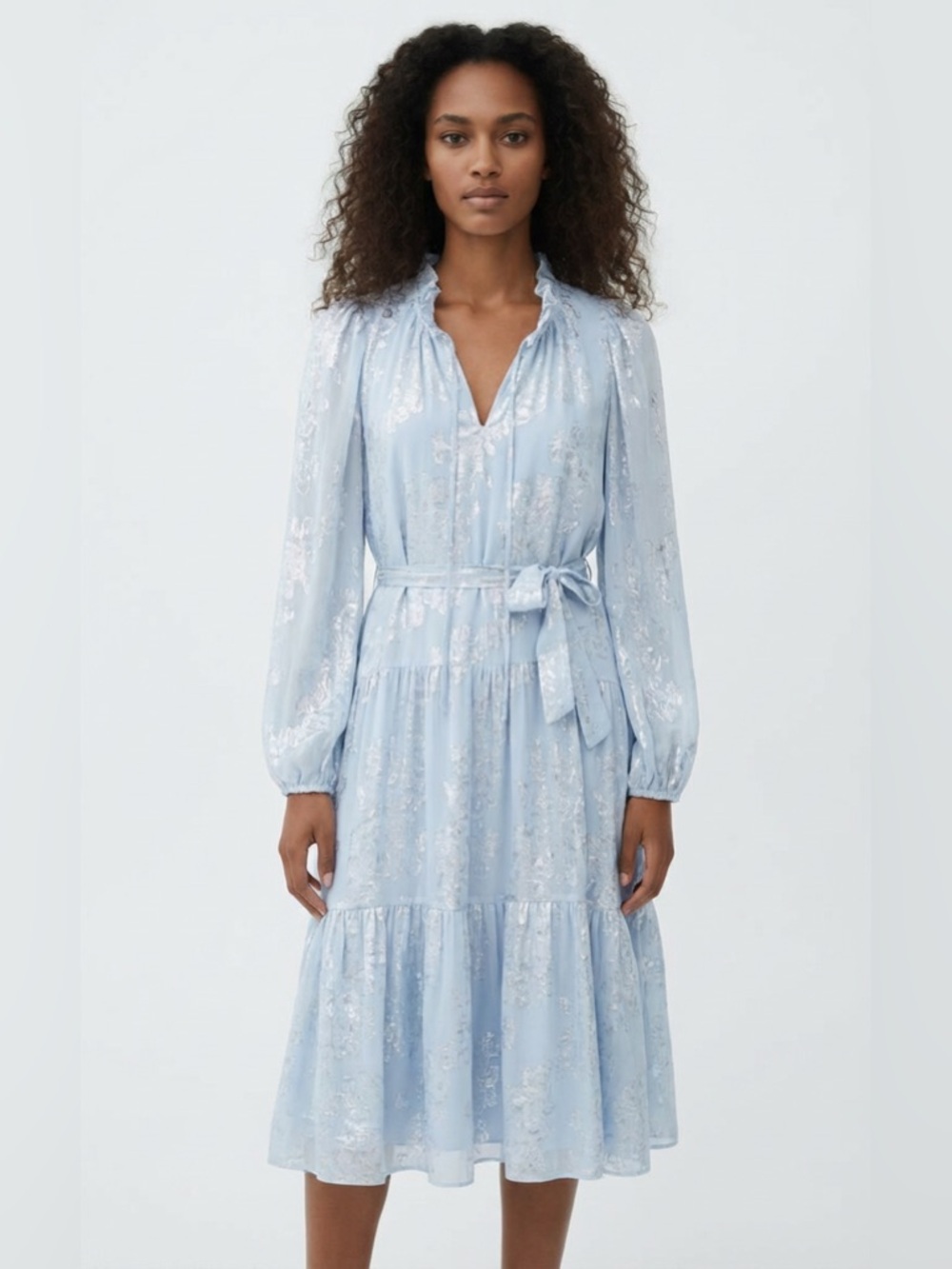 Kobi Halperin Kathryn Metallic Jacquard Midi Dress Blue XXL New